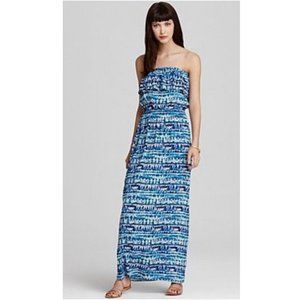 Aqua Blue Tie Dye Strapless Maxi Dress